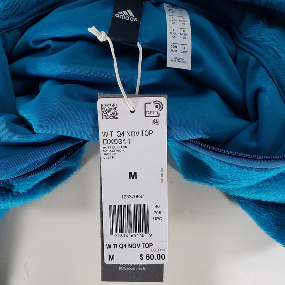 Adidas Half Zip Faux Fur Pullover Top DX9311 Teal - Picture 4 of 4